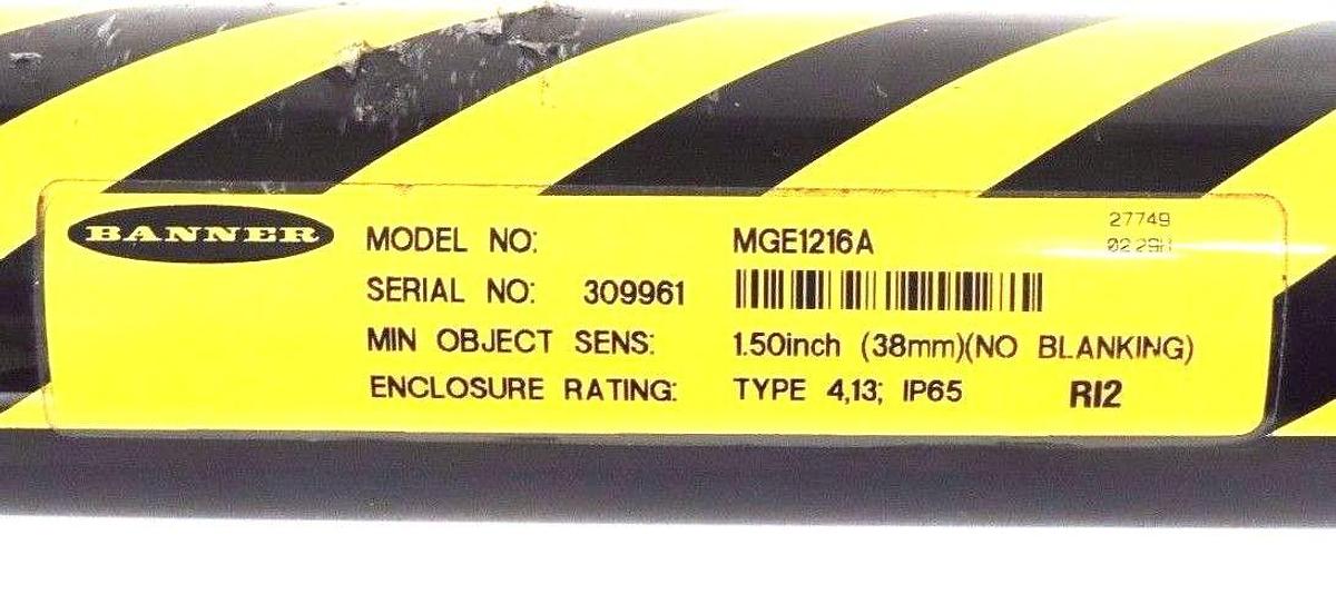 Used BANNER MGE1216A LIGHT CURTAIN EMITTER GUARD 27749, 38MM