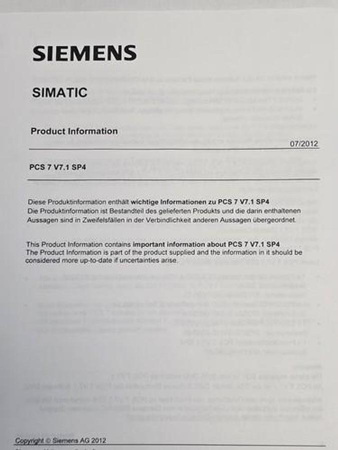 NEW SIEMENS 6ES7658-4XX17-0YT8 SIMATIC PCS 7 V7.1 SP4 SOFTWARE MEDIA PACKAGE