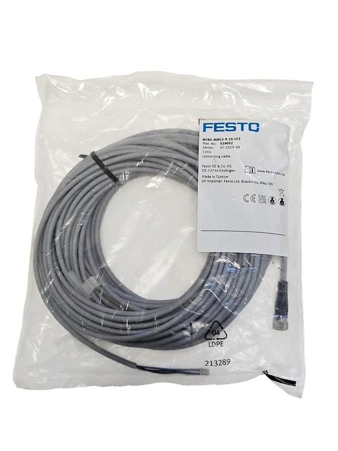 Used NEW FESTO NEBU-M8G3-R-15-LE3 CONNECTING CABLE MAT. NO. 539052
