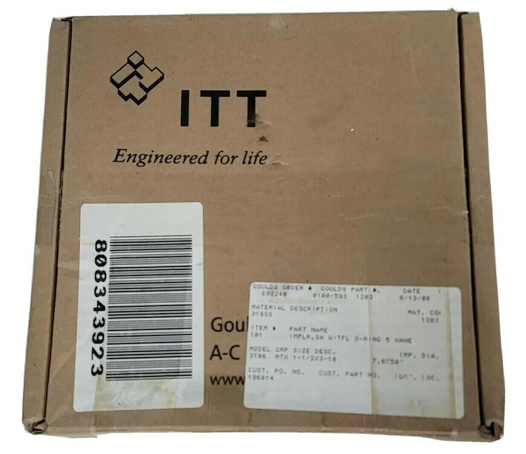 Used NEW ITT GOULDS PUMP 0100-593-1203 IMPELLAR 7-7/8'' 316SS 3196MTX R1005931203