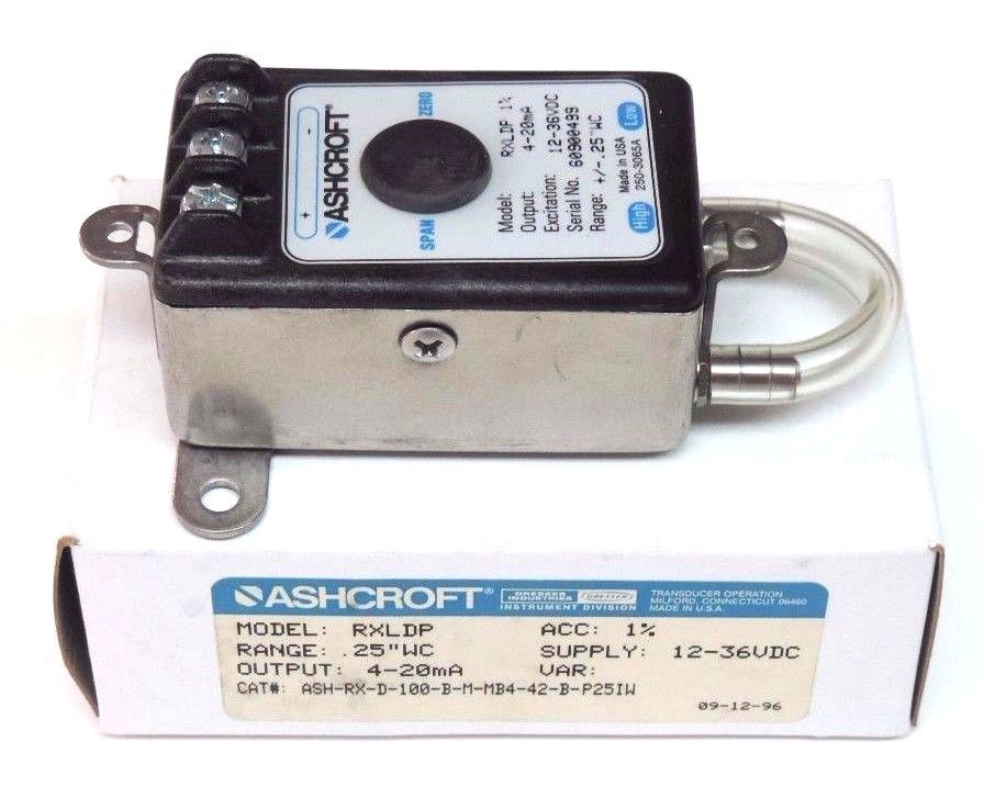 Used NIB ASHCROFT ASH-RX-D-100-B-M-MB4-42-B-P25IW PRESSURE TRANSMITTER 4-20MA, RXLDP