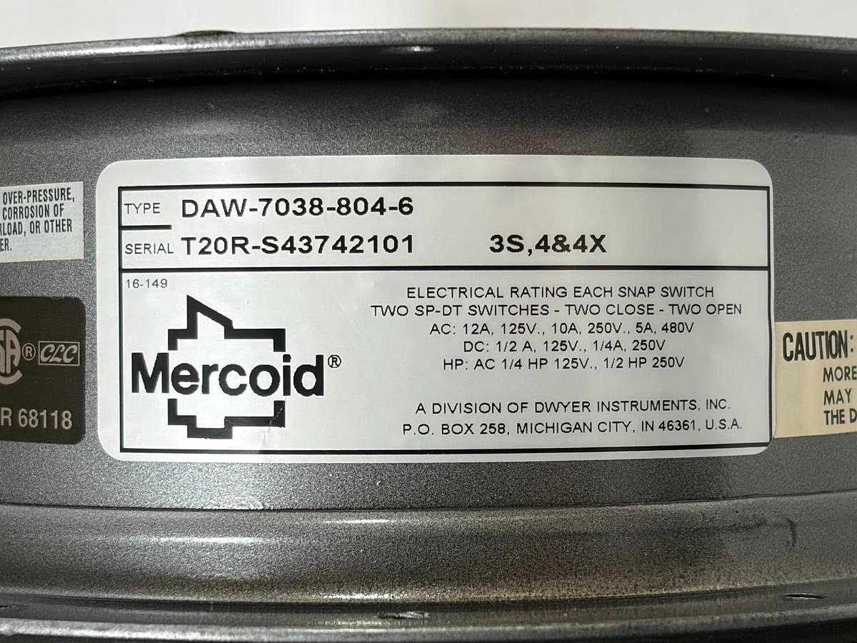 Used Mercoid DAW-7038-804-6 Watertight Temperature Switch 2x SPDT New Surplus