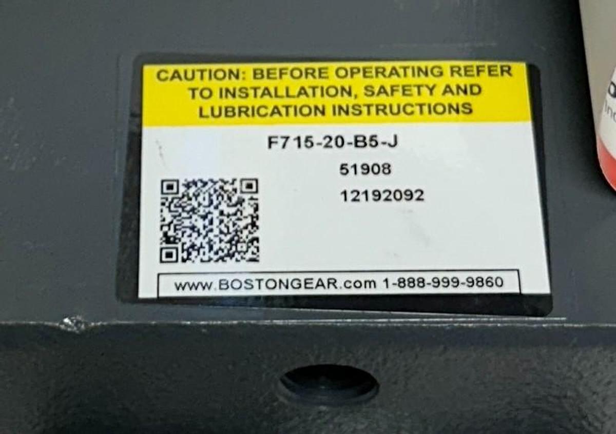 Used BOSTON GEAR F715-20-B5-J / 51908 RIGHT ANGLE WORM GEAR REDUCER 20:1 / .72HP NSNP