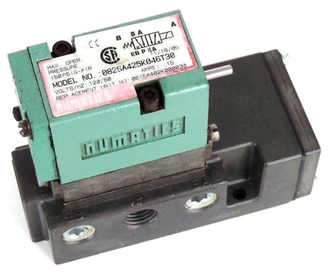 Used NUMATICS 082SA425K046T30 SOLENOID VALVE BLOCK 120V 50HZ .15 AMPS 150PSIG