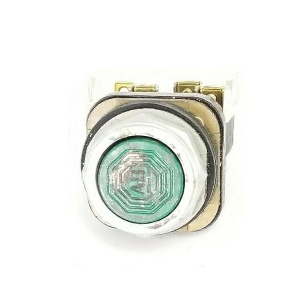 Used ALLEN BRADLEY 800T-A SER. T GREEN FLUSH CAP PUSHBUTTON W/ 800T-XA SER. D CONTACT