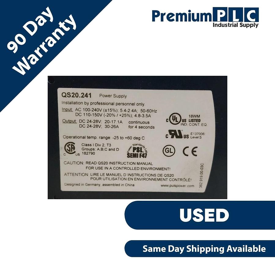 Used USED PULS QS20.241 DIMENSION Q 1-PHASE POWER SUPPLY: 24 VDC, 20A QS20241