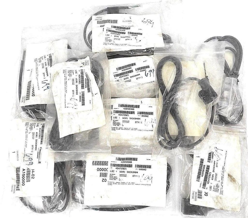 LOT OF 10 NEW ASCO AP2004-02 CONNECTOR, GLAND, FEMALE 6' OF CABLE, 88122403