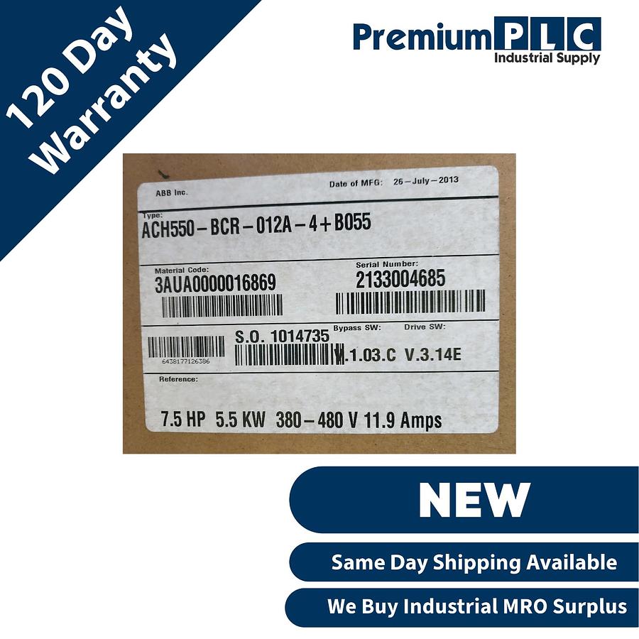Used NEW ABB ACH550-BCR-012A-4+B055 ACH550 AC HVAC DRIVE 7.5HP/5.5kW 380-480V 11.9A
