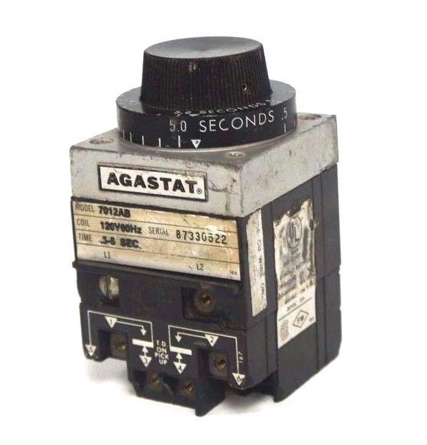 Used AGASTAT 7012AB TIME DELAY RELAY COIL: 120V 60HZ, TIME: .5 - 5 SEC.