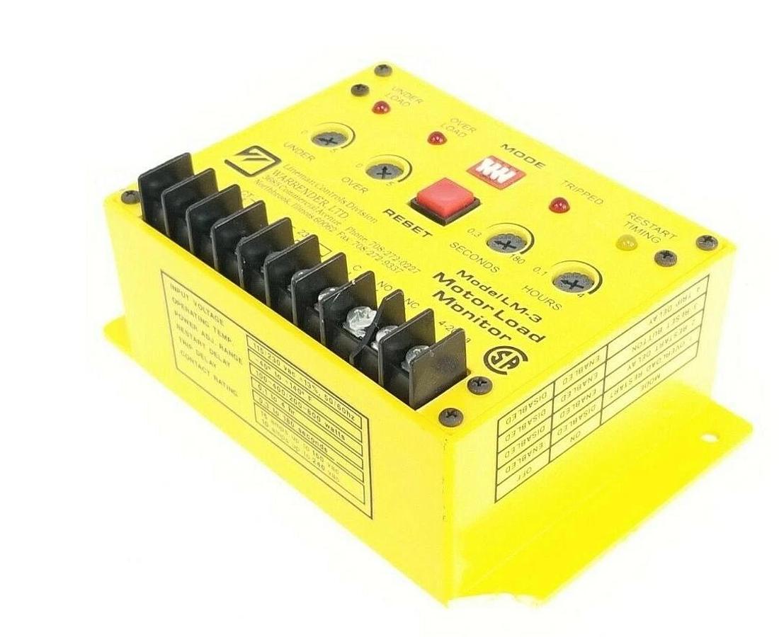 Used WARRENDER MODEL LM-3 MOTOR LOAD MONITOR LM3, 115/230 VAC