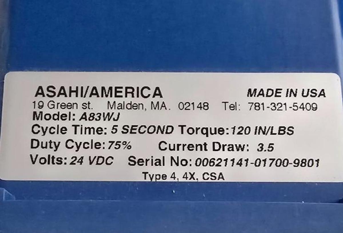 Used Asahi/America 2002010 Series 83 Electric Actuator 2104750 24V for 1" Ball Valve