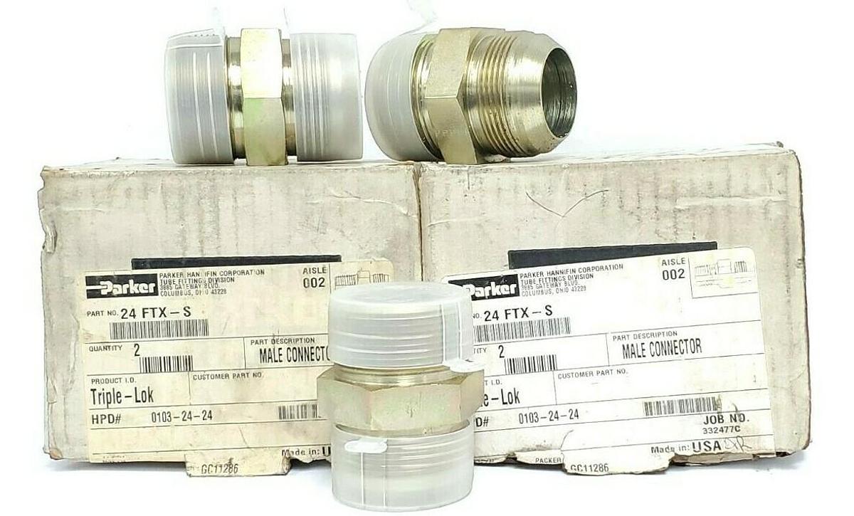 Used LOT OF 3 NEW PARKER 24FTX-S MALE CONNECTORS 24FTXS 1-1/2 JIC X 1-1/2 NPT STEEL