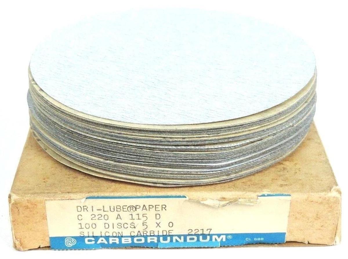 Used NIB CARBORUNDUM 2217 DRI-LUBE PAPER DISCS 5'' C220 A115D QTY: 100