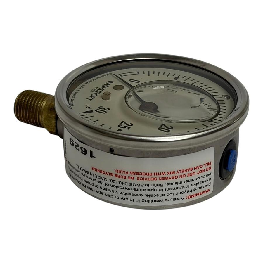 Used Ashcroft 63 1008 AL 02L 30# 63mm Pressure Gauge 0-30 PSI Glycerin Filled New