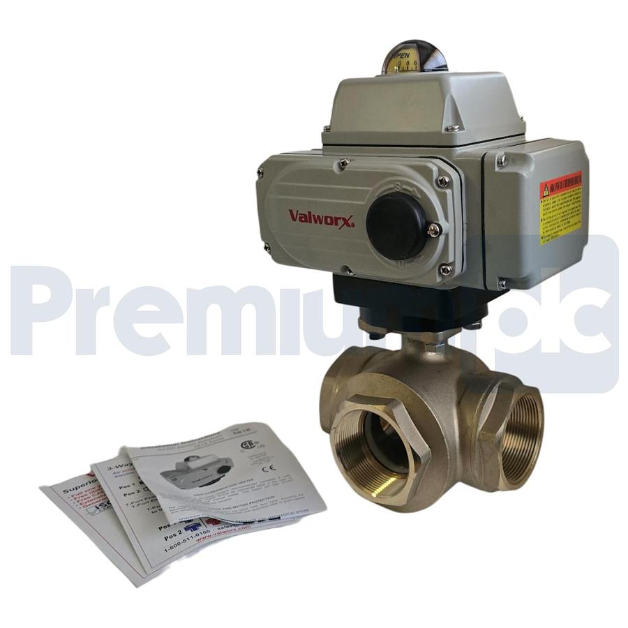 Used VALWORX 567916A 2" ELECTRIC ACTUATED 3-WAY BRASS T-DIVERTER VALVE 110VAC 561862A