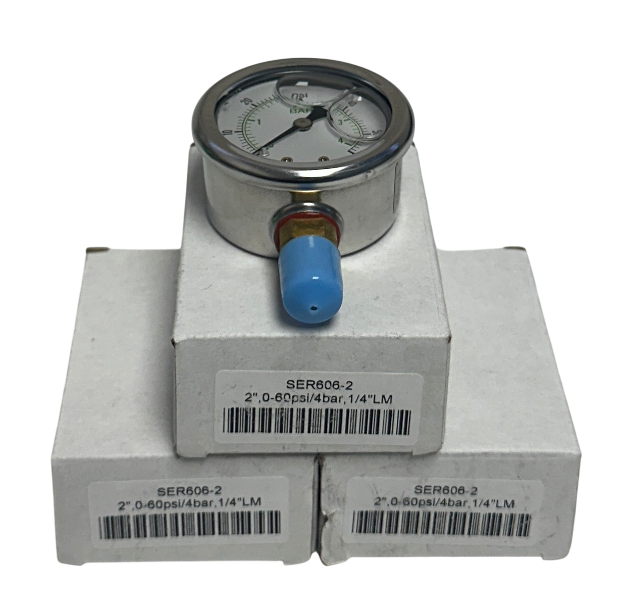 Used 3 SERFILCO SER606-2 / SER6062 LIQUID FILLED PRESSURE GAUGES 2'' 0-60PSI NSMP