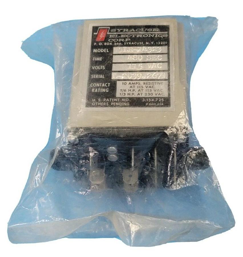 NEW SYRACUSE ELECTRONICS CORP. TLR-14323 TIMING RELAY 480 SEC 115V