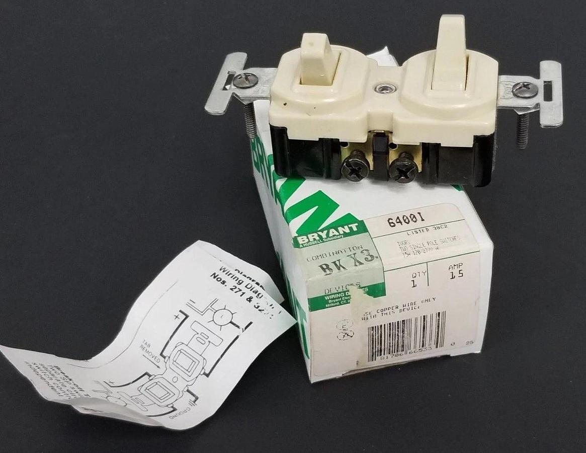 Used NIB BRYANT 6400I COMBINATION DUAL SINGLE POLE SWITCH 15HZ, 120/277VAC, 15AMP