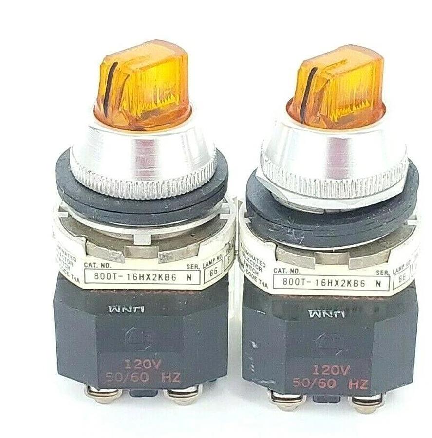 Used (2) ALLEN BRADLEY 800T-16HX2KB6 SELECTOR SWITCH AMBER SER. N W/ 800T-XA SER. C