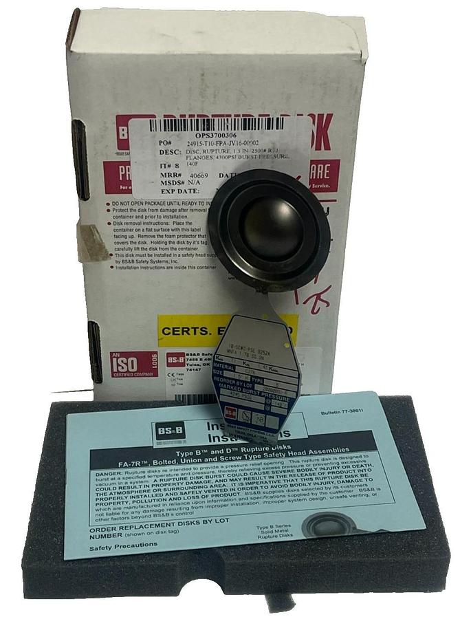 BS&B 1.5" Rupture Disk Type B Hastelloy C276 Burst 4245 PSIG @ 140 F 1.5 Inch