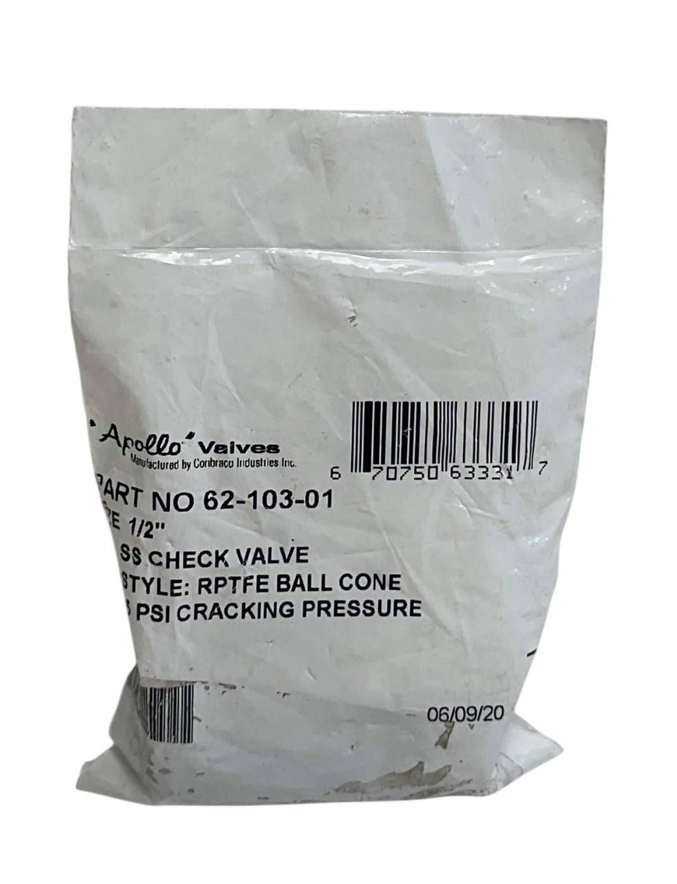 APOLLO VALVES 62-103-01 / 6210301 STAINLESS STEEL CHECK VALVE 1/2'' RPTFE NSFS