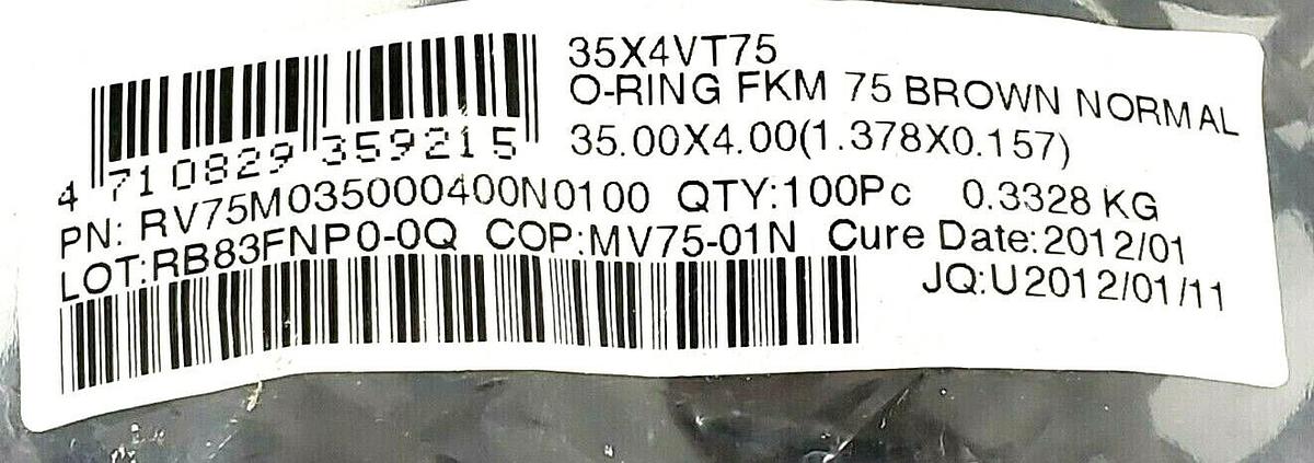 Used BAG OF 95 NEW RV75M035000400N0100 O-RINGS FKM 75 BROWN NORMAL 35X4VT75 35 X 4MM