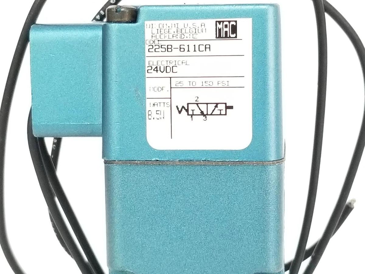 Used NIB MAC 225B-611CA SOLENOID VALVE 24VDC, 8.5W, 25-150PSI, 225B611CA