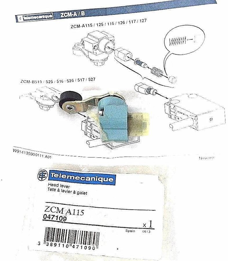 Used NIB TELEMECANIQUE ZCMA115 HEAD LEVER 047109, ZCM-A115