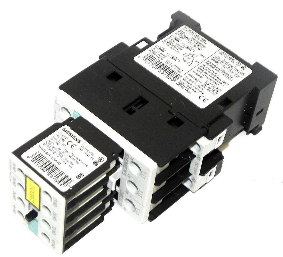 Used SIEMENS 3RT1025-1B CONTACTOR WITH 3RH1921-1FA40 CONTACT BLOCK