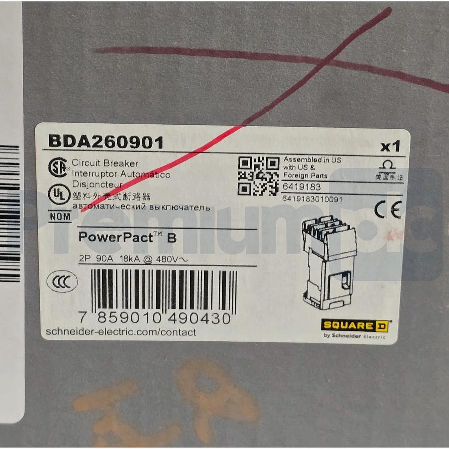 Square D BDA260901 | BD90 PowerPact B 2-Pole 90A 18kA 480V Circuit Breaker NSMP