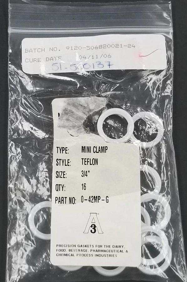 LOT OF 16 NEW A3 0-42MP-G MINI CLAMP TEFLON PRECISION GASKETS 3/4''