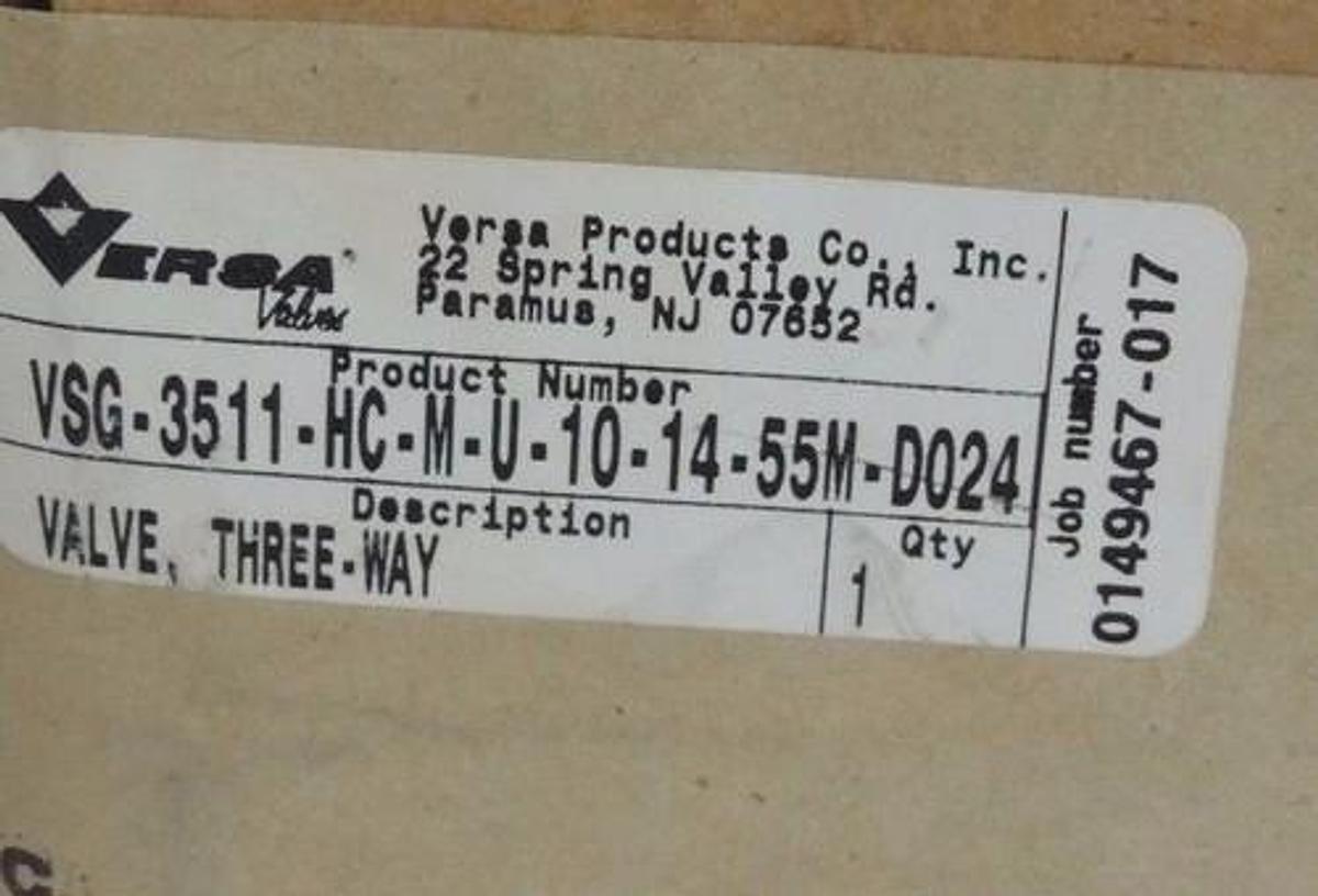 Used NIB VERSA VSG-3511-HC-M-U-10-14-55M-D024 THREE WAY VALVE VSG3511HCMU101455MD024