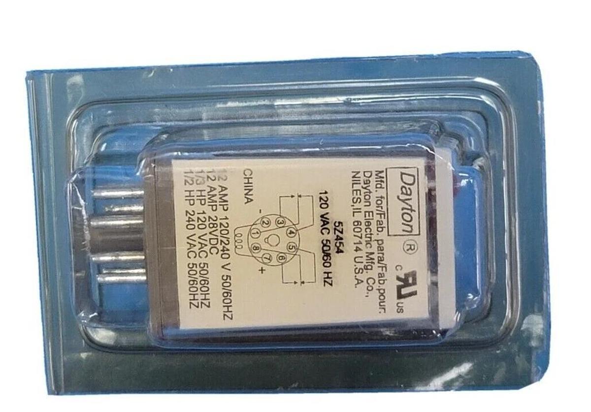 Used NIB DAYTON 5Z454 RELAY 8-PIN 120VAC 50/60HZ, 12AMP DPDT