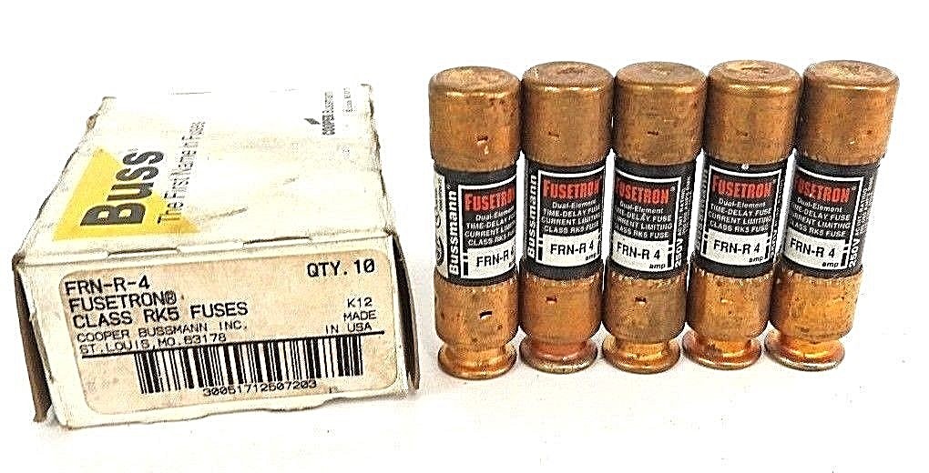 Used LOT OF 5 NEW COOPER BUSSMANN FRN-R-4 FUSES FRNR4, 250V