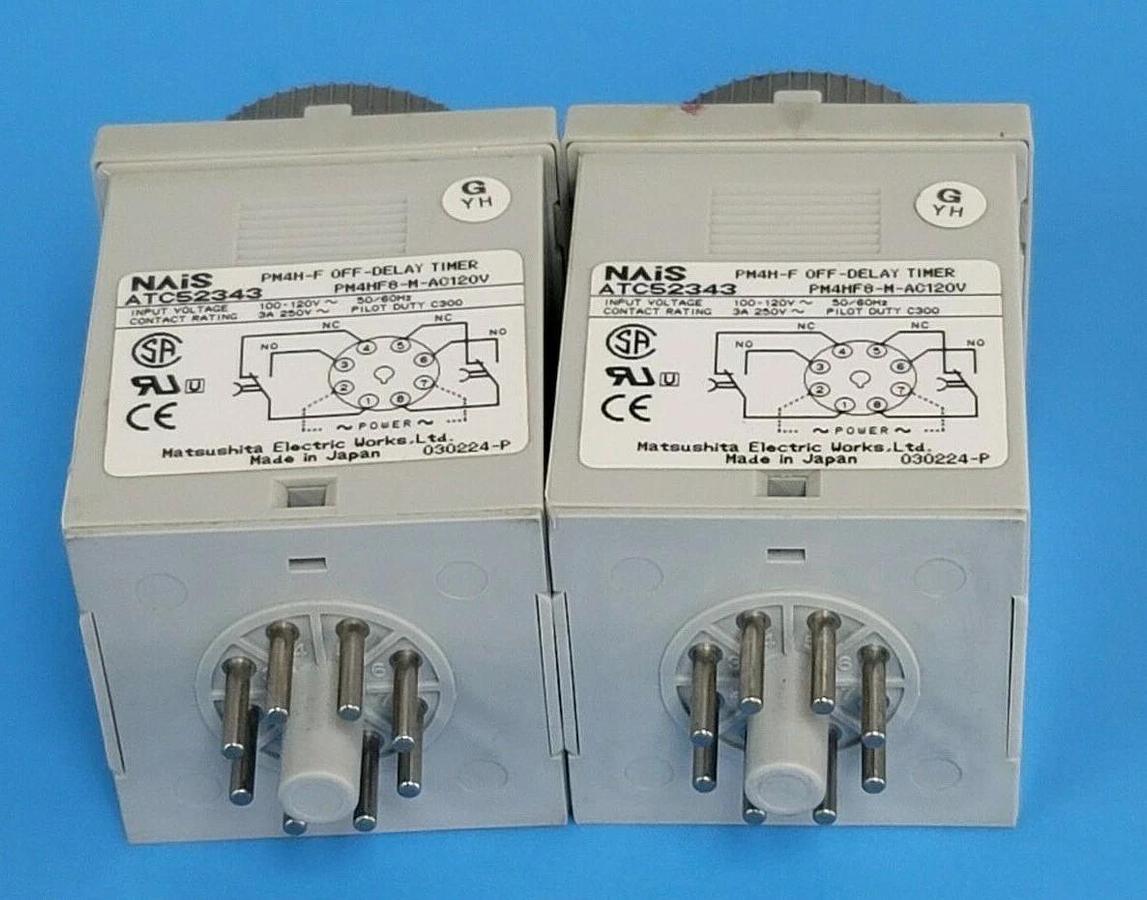 Used LOT OF 2 NAIS PM4H-F OFF-DELAY TIMERS ATC52343 PM4HF8-M-AC120V
