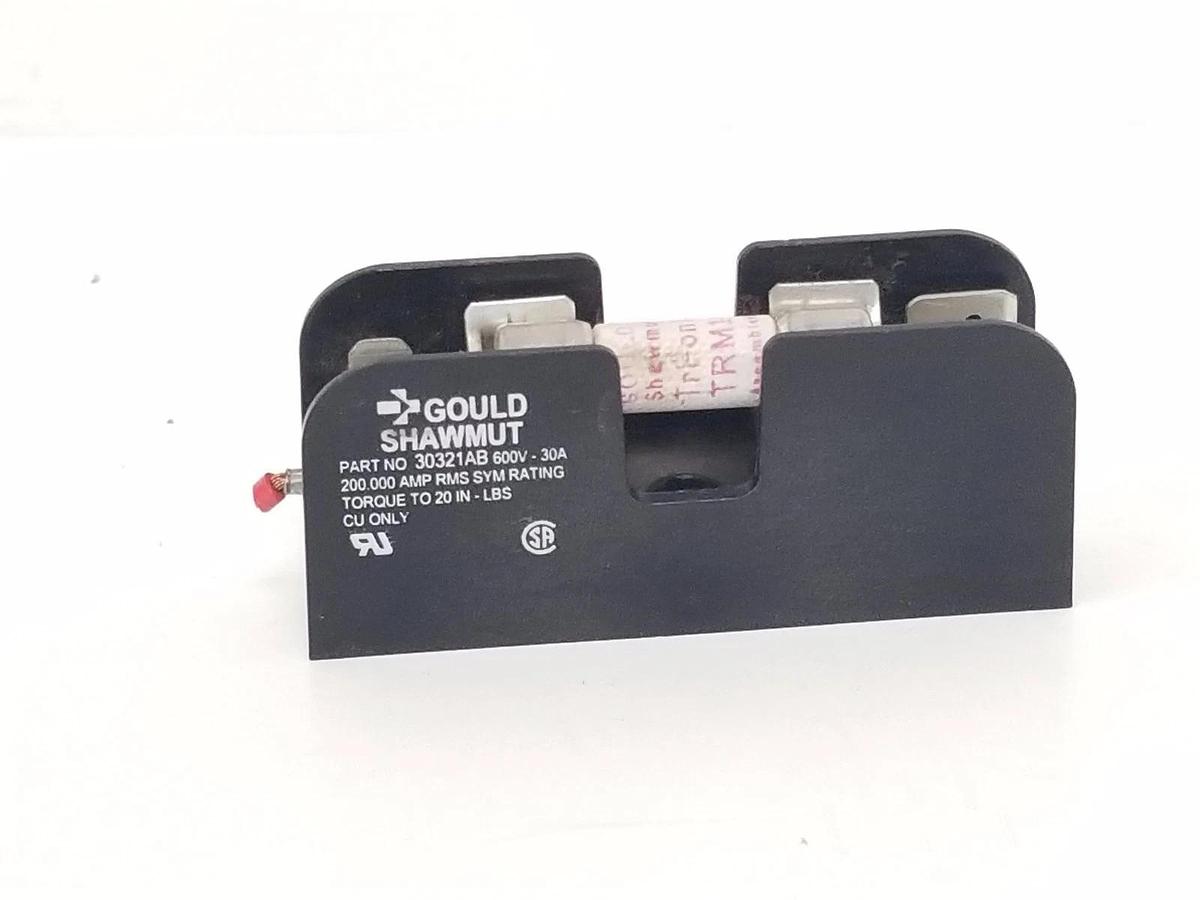 Used GOULD SHAWMUT 30321AB FUSE BLOCK 30AMP 1P 600VAC W/ GOULD SHAWMUT TRM10 FUSE