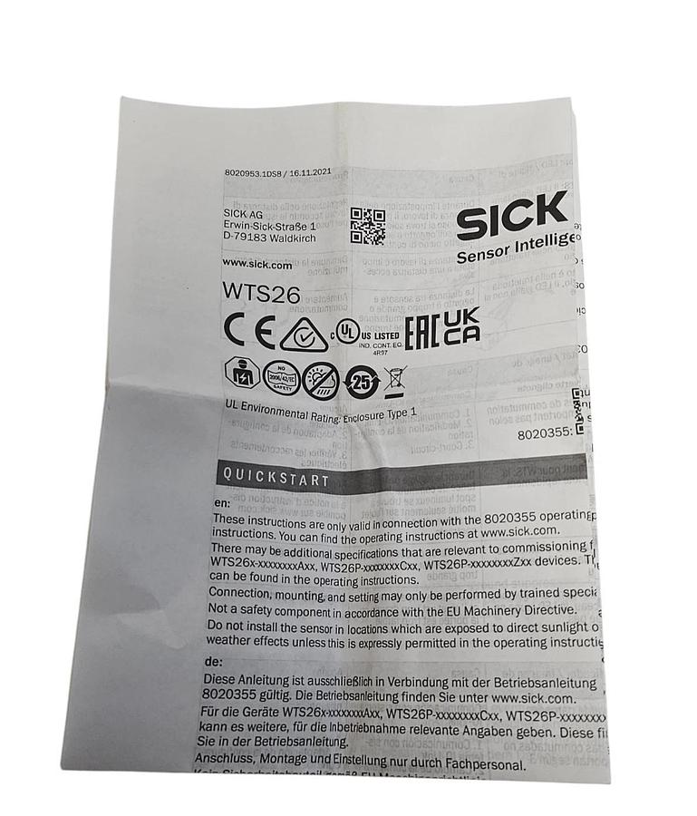 NIB SICK WTS26G-24161920A00 PHOTOELECTRIC SENSOR 1128822