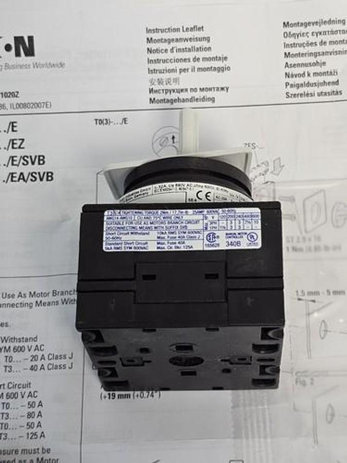 Used NIB EATON CUTLER HAMMER T3-2-10/E ON-OFF SWITCH