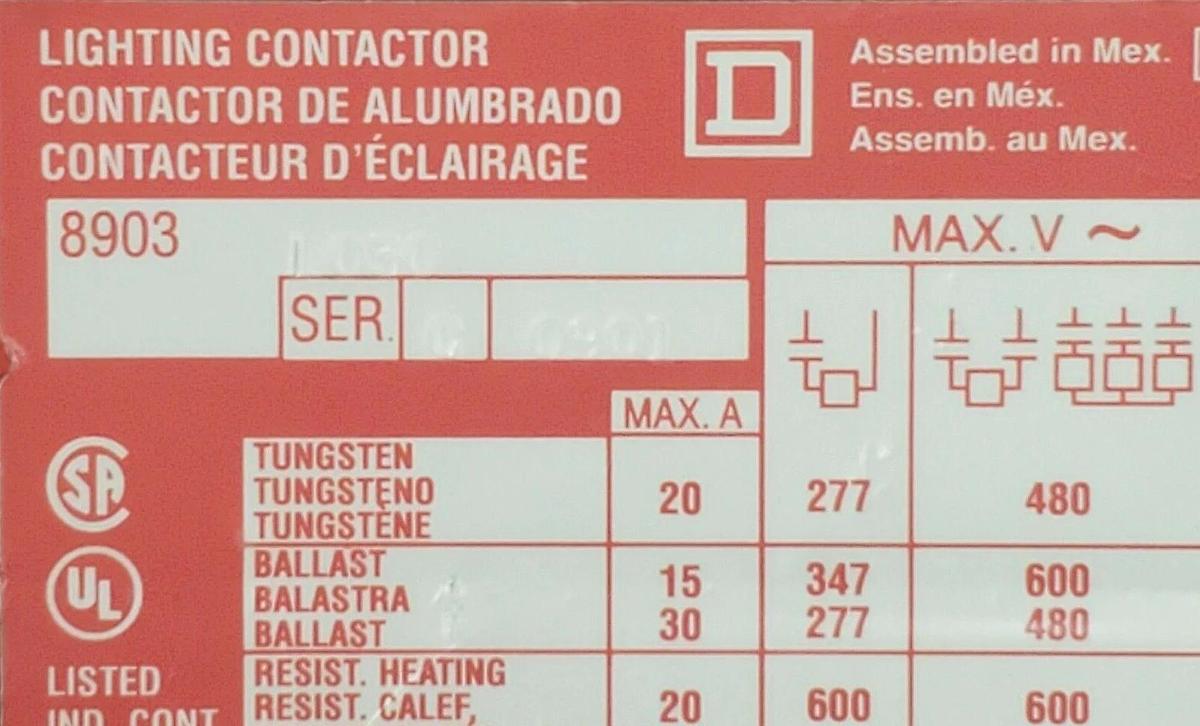 Used SQUARE D 8903-LO30 SER. C LIGHTING CONTACTOR ASSEMBLY 8903LO30