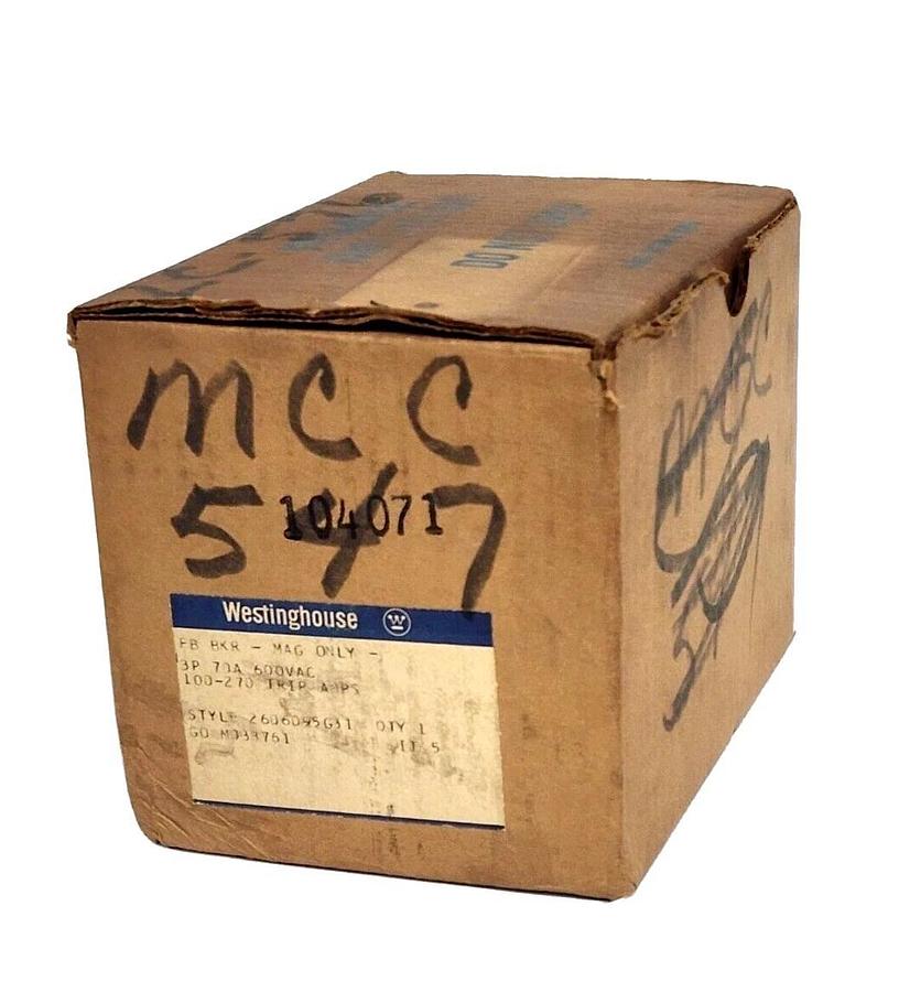 Used NEW WESTINGHOUSE 2606D95G31 CIRCUIT BREAKER 3P 70A 600VAC FB BKR MAG ONLY