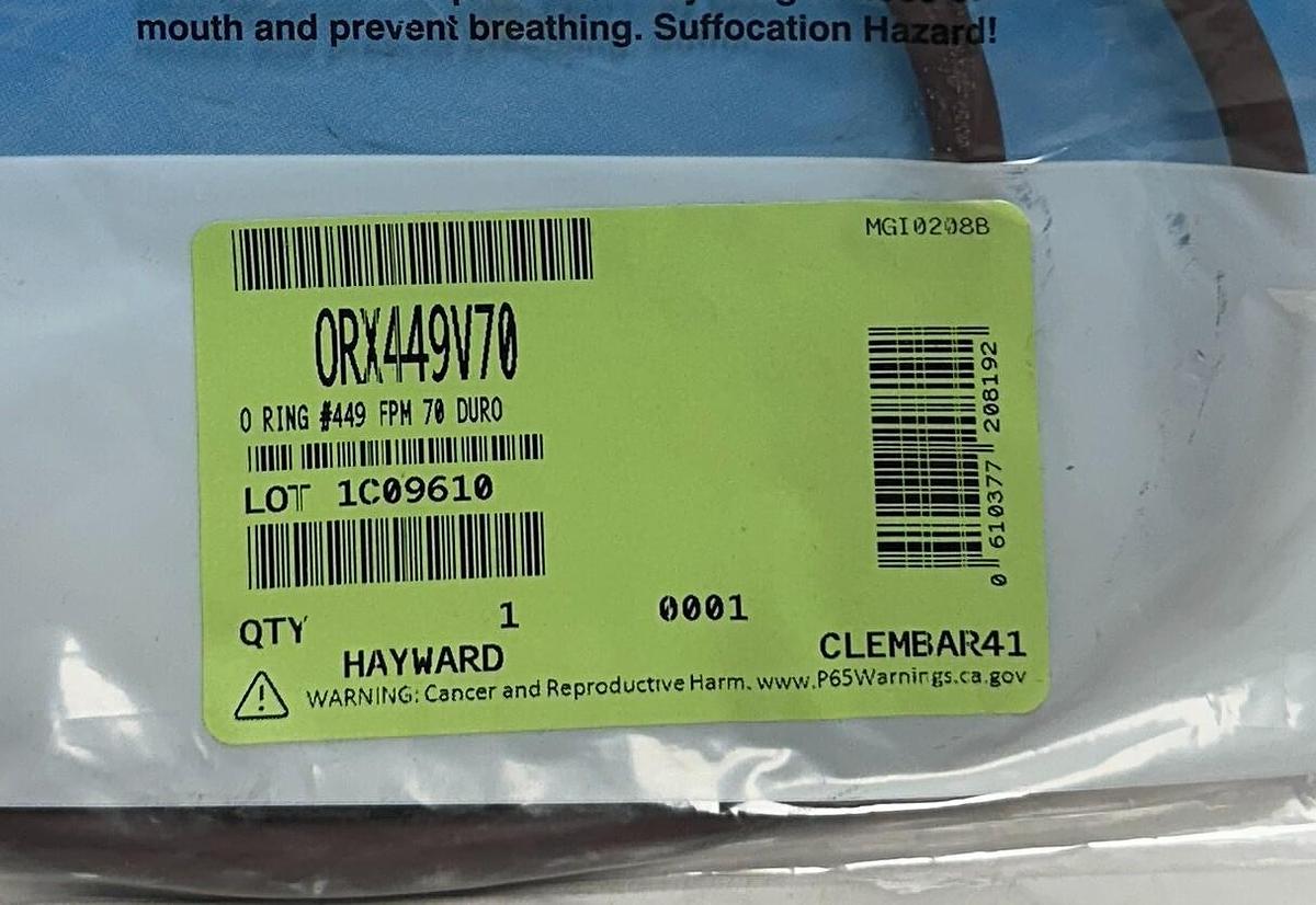 HAYWARD ORX449V70 OEM COVER O-RING FOR FLV SERIES BAG FILTER FPM 70 DURO NSFS