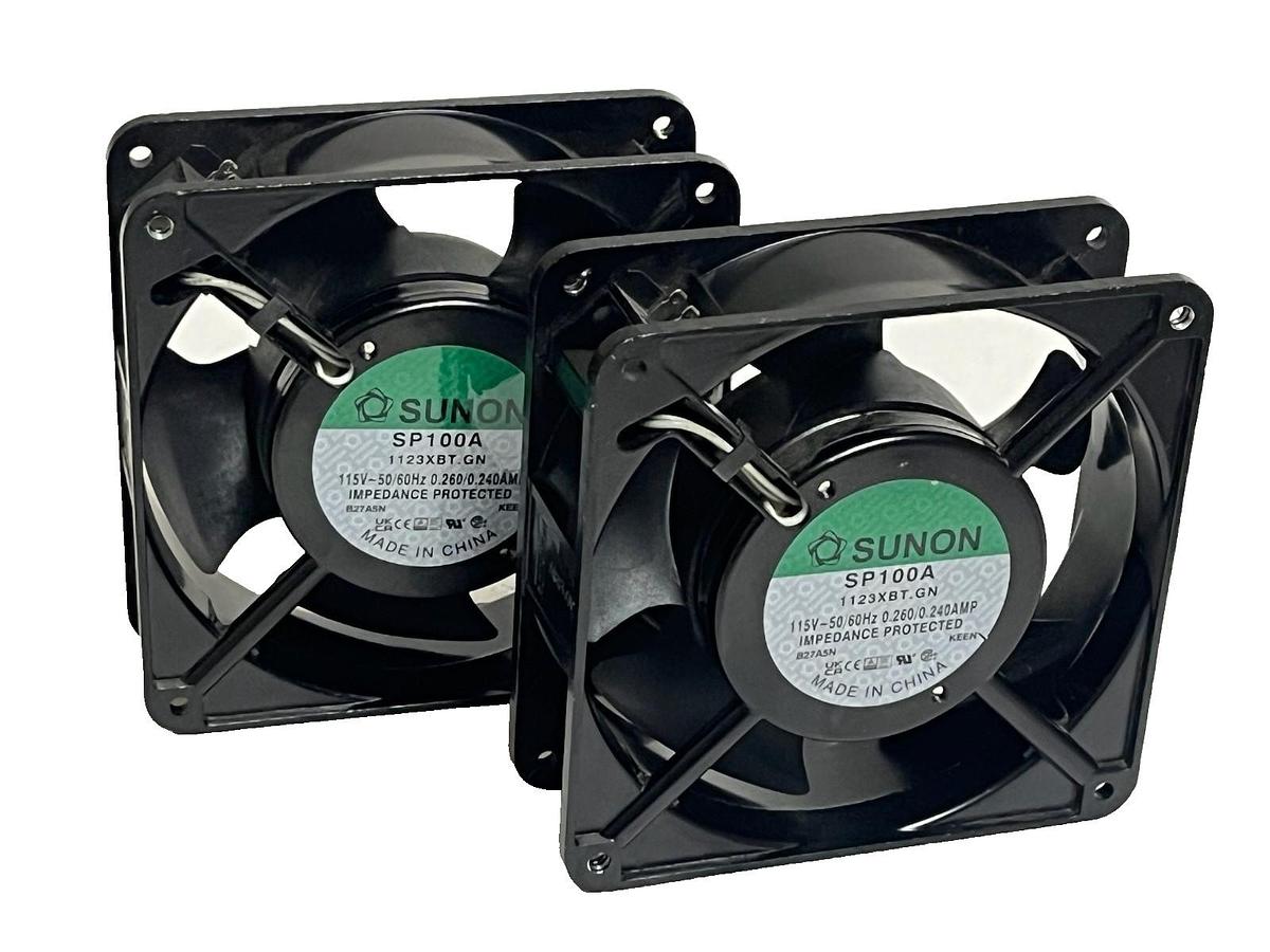 Used Lot of 2 Sunon SP100A 1123XBT.GN Cooling Fans - 115V AC 120mm Axial