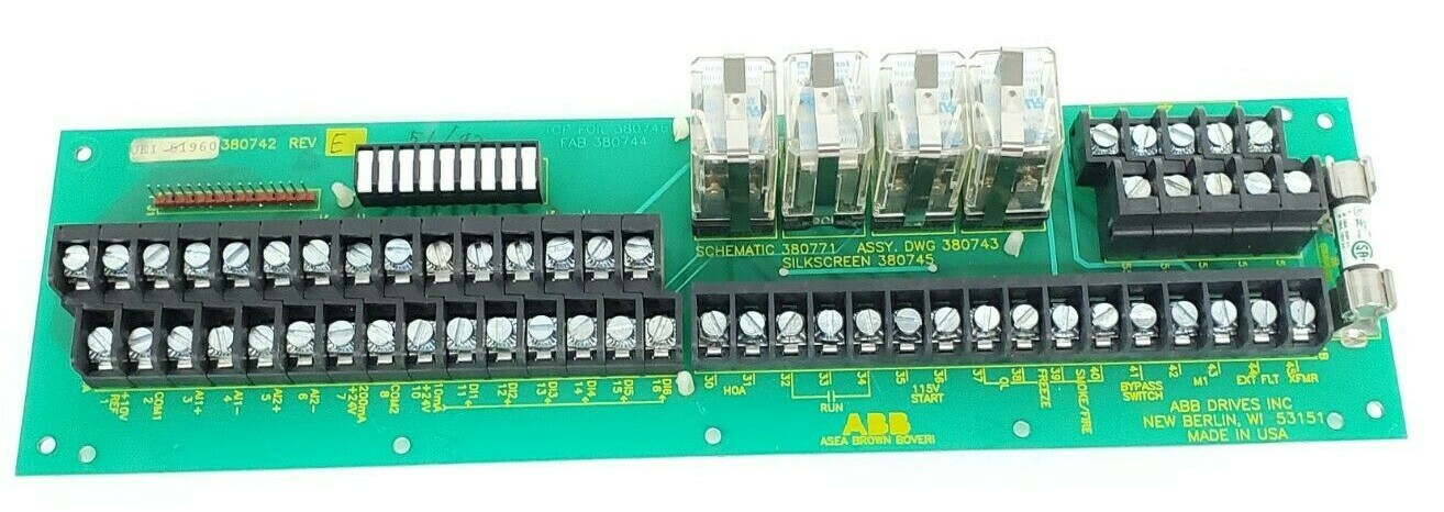 Used ABB 380742 REV. E RELAY TERMINAL BOARD W/ FUSES
