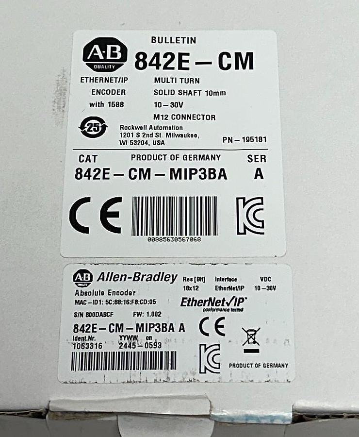 Used ALLEN BRADLEY 842E-CM-MIP3BA /A EtherNet/IP ENCODER CIP MOTION 842E-CM 10mm NSMP