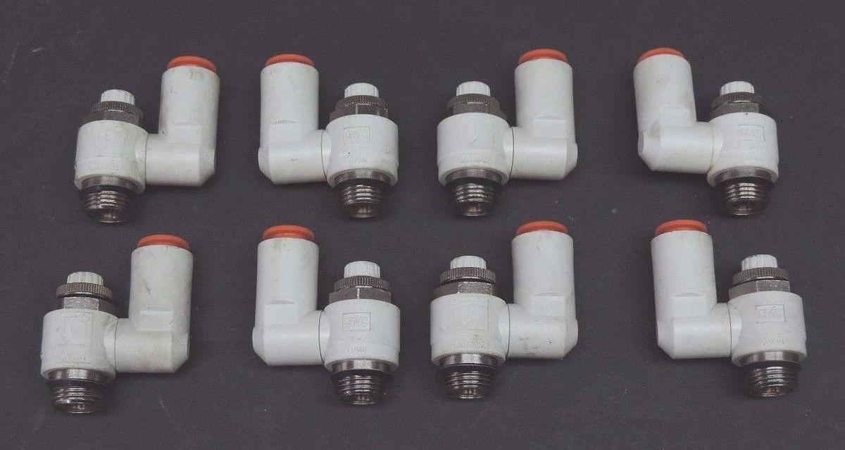 Used LOT OF 8 SMC AS3301F SPEED CONTROL VALVES 3/8"