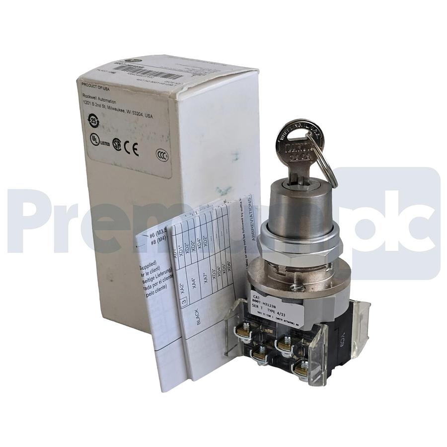 Used Allen-Bradley 800T-H3123B /T Selector Switch 30mm 2Pos Cylinder Lock 2 NO / 2 NC