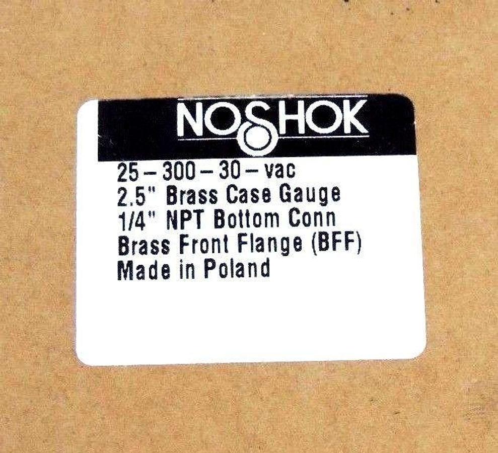 Used NIB NOSHOK 25-300-30-VAC 2.5'' BRASS GAUGE 1/4'' NPT BOTTOM CONN., 2530030VAC
