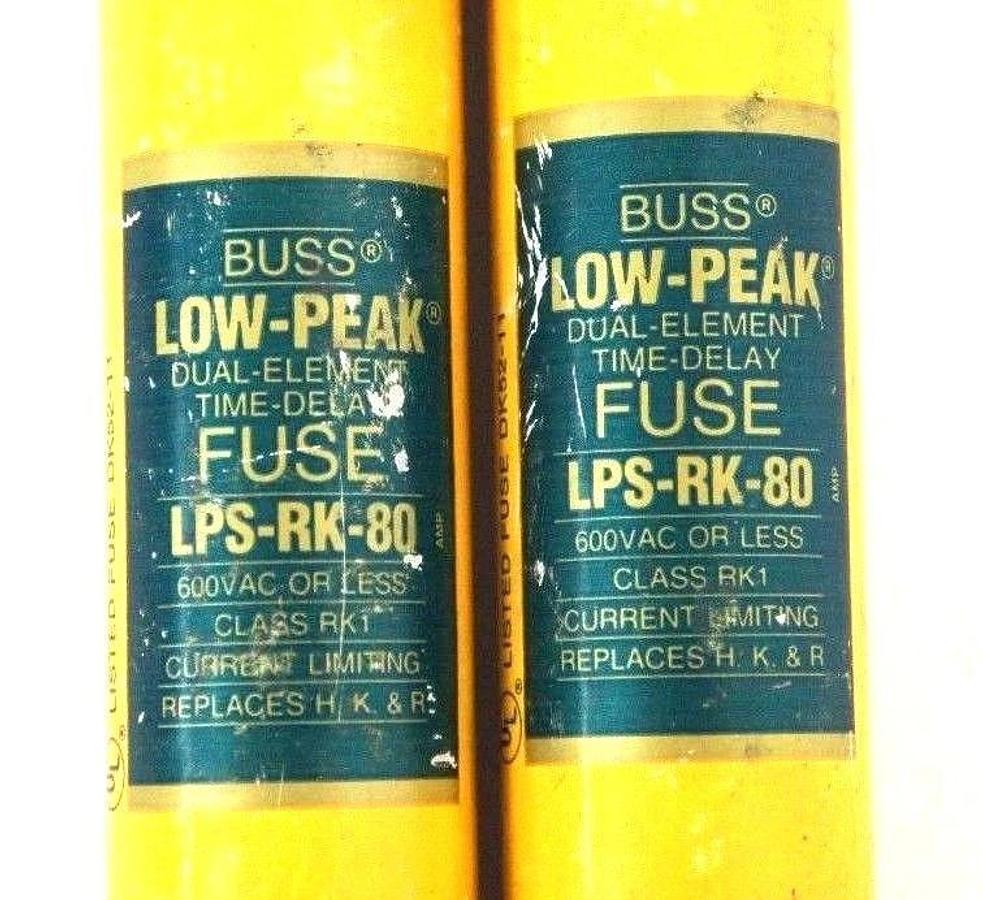 Used LOT OF 2 COOPER BUSSMANN LPS-RK-80 LOW-PEAK TIME DELAY FUSES CLASS RK1 LPSRK80