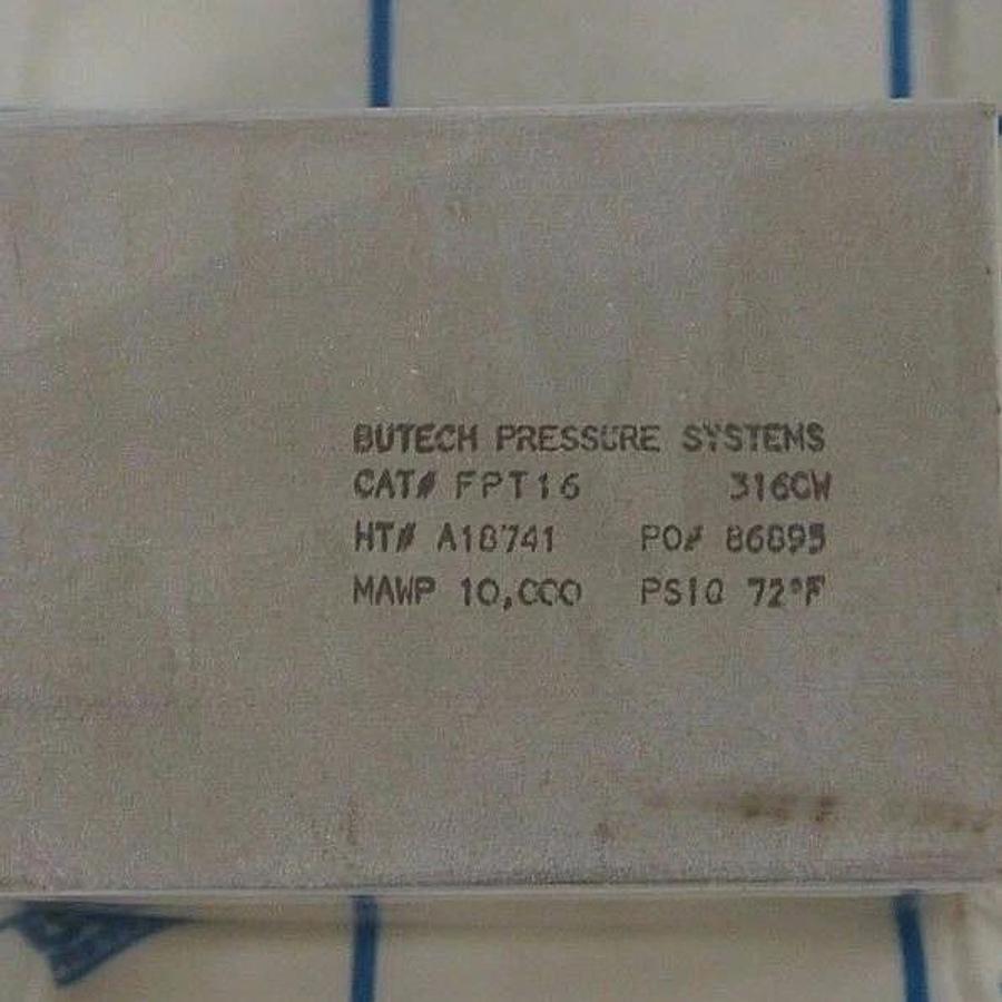 Used NEW BUTECH PRESSURE SYSTEMS FPT16 FEMALE BLOCK TEE 316CW HT# A18741