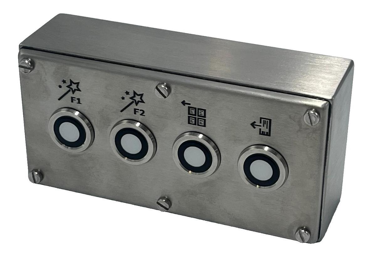 Used NEW STAINLESS STEEL 4 PUSH-BUTTON CONTROL ENCLOSURE BOX 7-1/8" X 3-1/2" X 2-1/4"